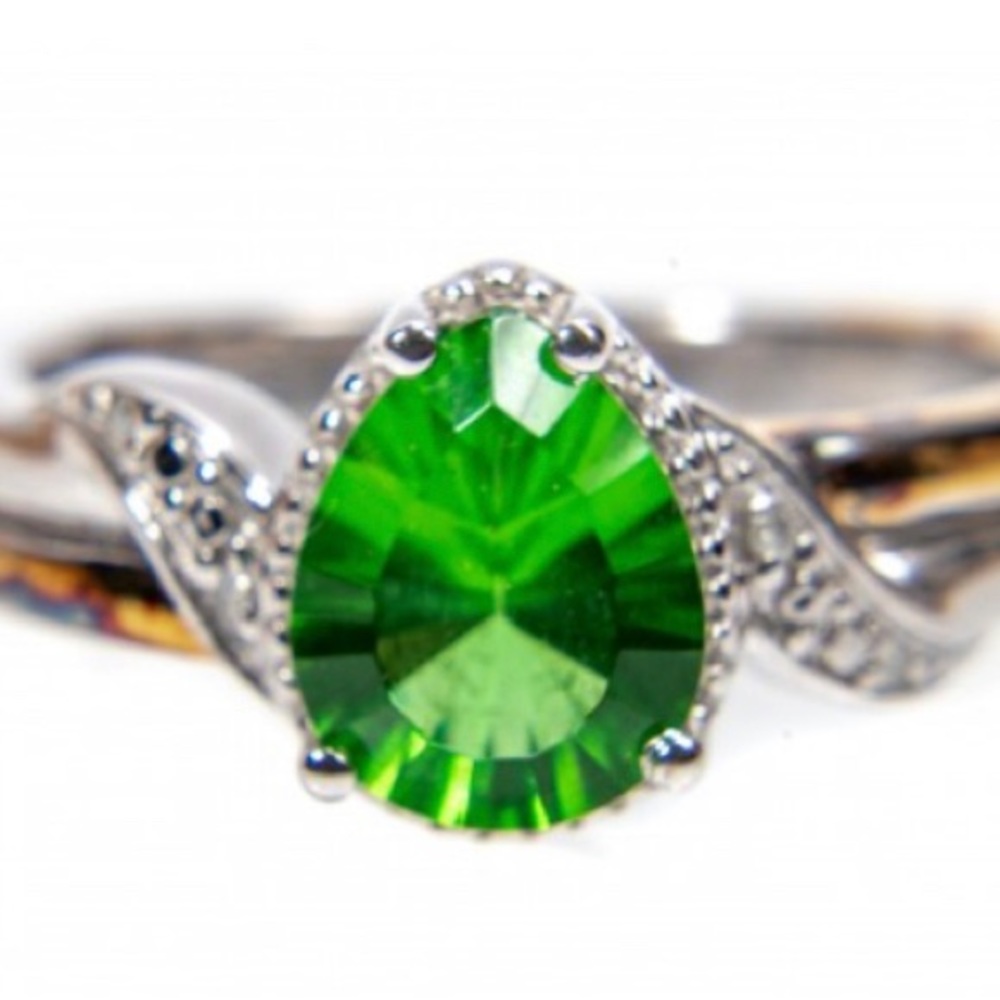 Bradford Exchange Helenite And Diamond Sterling Tension Ring Sz 9.5, 3.6 Gdwt.